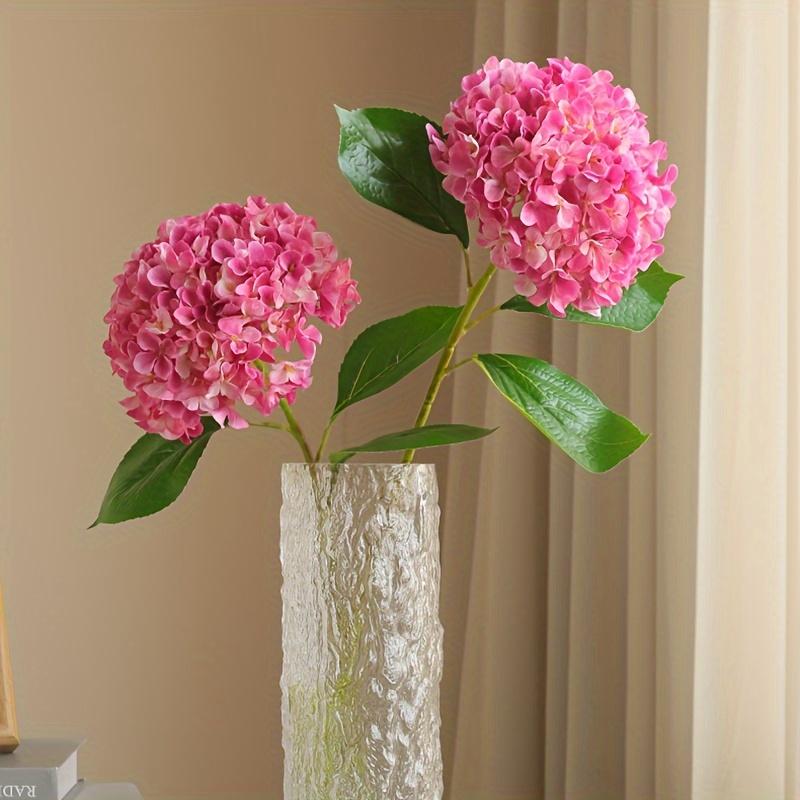 Vibrant Pink Artificial Flowers - 3pcs Realistic Hydrangea Bouquet with Green Stems - for Home, Wedding, Office, and Holiday Decor