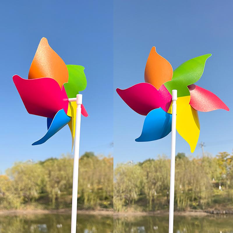 22Cm Six-Leaf Stripes Solid Color Small Plastic Hand-Held Windmills Garden Plant Flower Repellent Windmill Outdoor Decoration