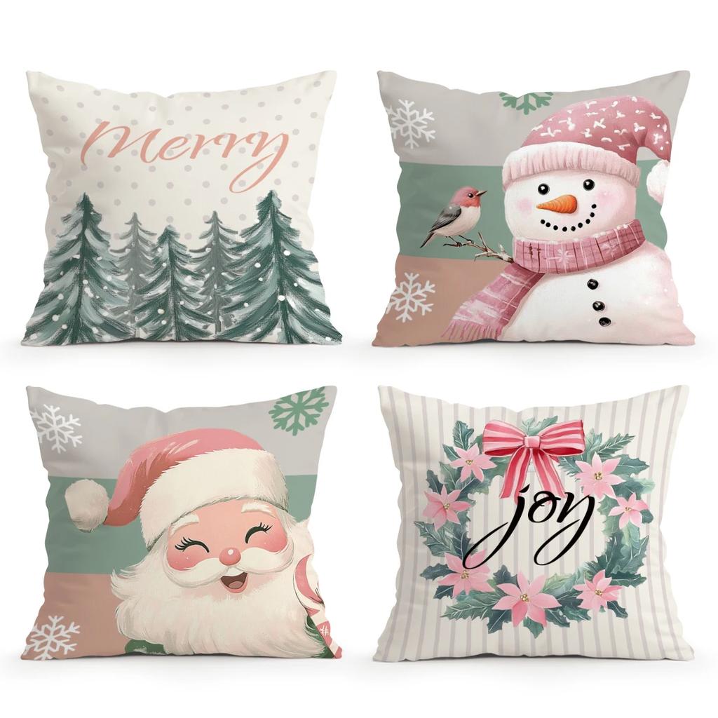 Pink Green Christmas Series Pillowcase Printed Polyester 45x45cm Throw Pillowcover Decorative Sofa Cushion Pillowslip Home Decor