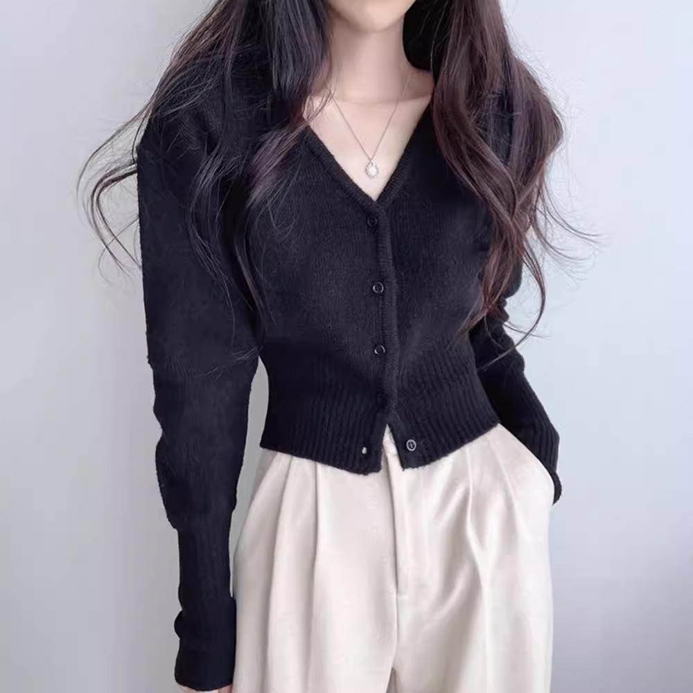 2024 Women's Slim Blue Knitted Cardigan: Lazy Autumn/Winter Style