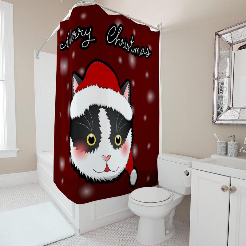 Tu Cat Christmas Shower Curtain Cute Kitty Holiday Bathroom Decor Festive Pet Lover Gift Holiday Decoracin Navidad Adorable Hol