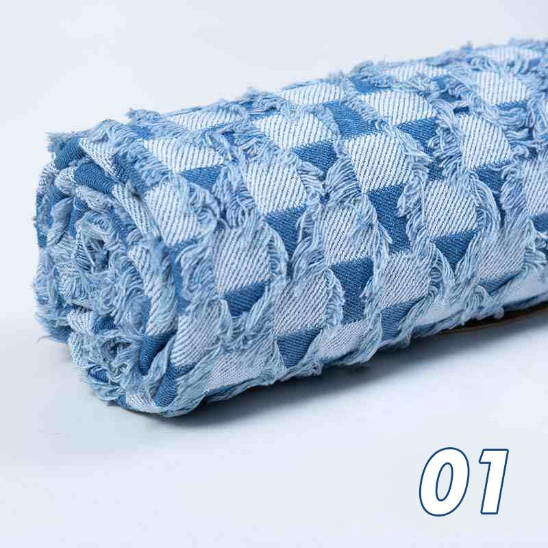 50x160cm Tassel Plaid Cotton Denim Fabric Retro Style Washed Denim Designer Fabric For DIY Coats Pants Sewing Textile Material