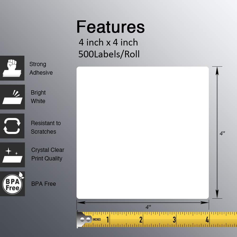 Adhesives - 4" X 4" Square Direct Thermal Labels Compatible with Rollo, Zebra, and Other Desktop Label Printers