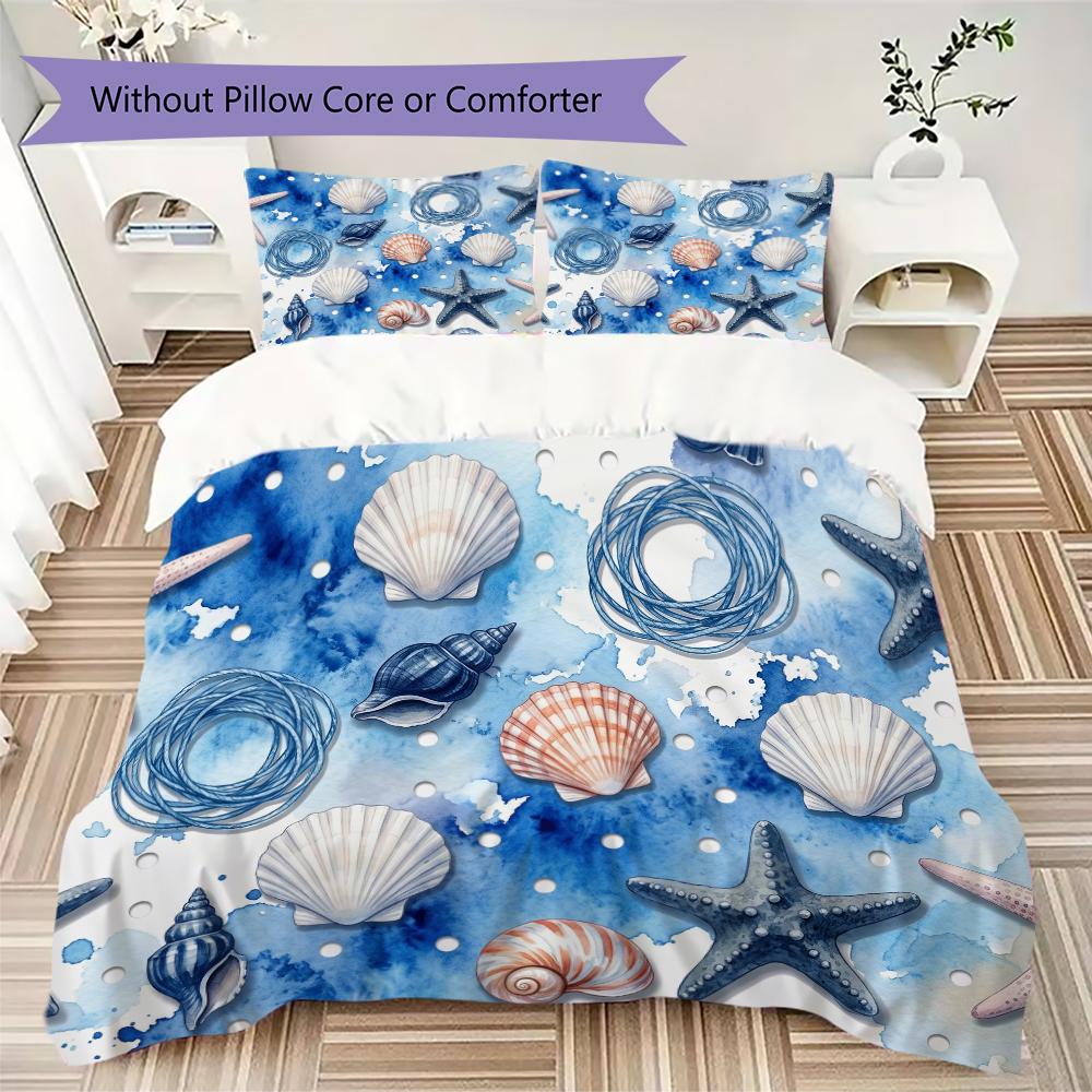 Beach Seagull Shell Pattern Bedding uilt Set uilt Cover Pillowcase Home Decoration Birthday Gift (1 * duvet cover + 2 * pillowcase without core)