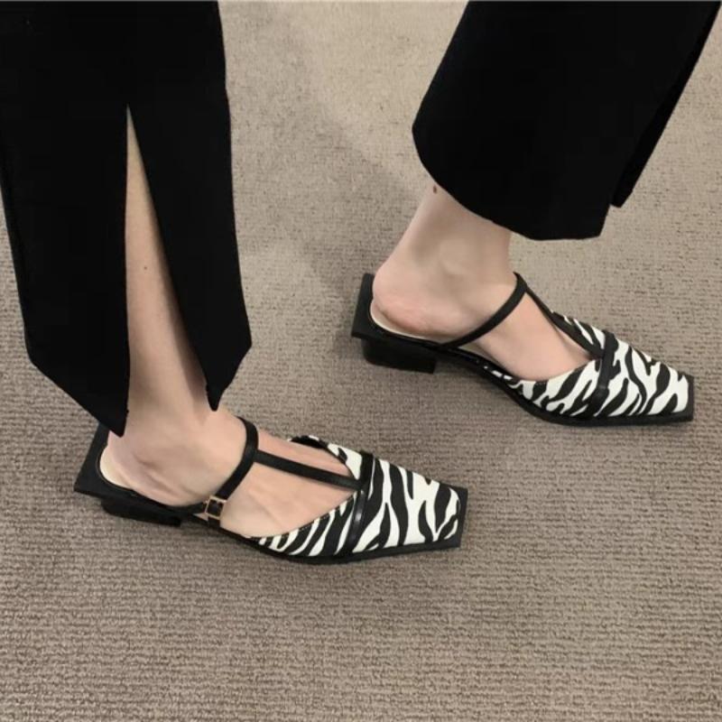 

Дизайнер Моды Летние Женские Мюли Тапочки Модные Неглубокие Квадратный Носок Зебра Слайды Повседневные Уличные Офисные Леди Сандалии 35 зебра