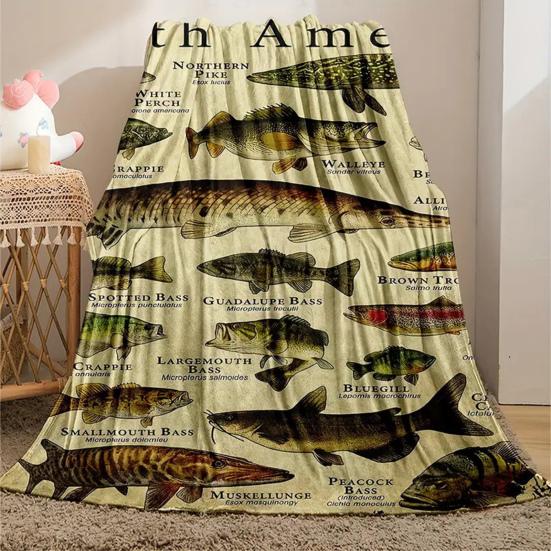 Fish Knowledge Blanket Different Fish And Name Printing for Fishing Enthusiast Machine