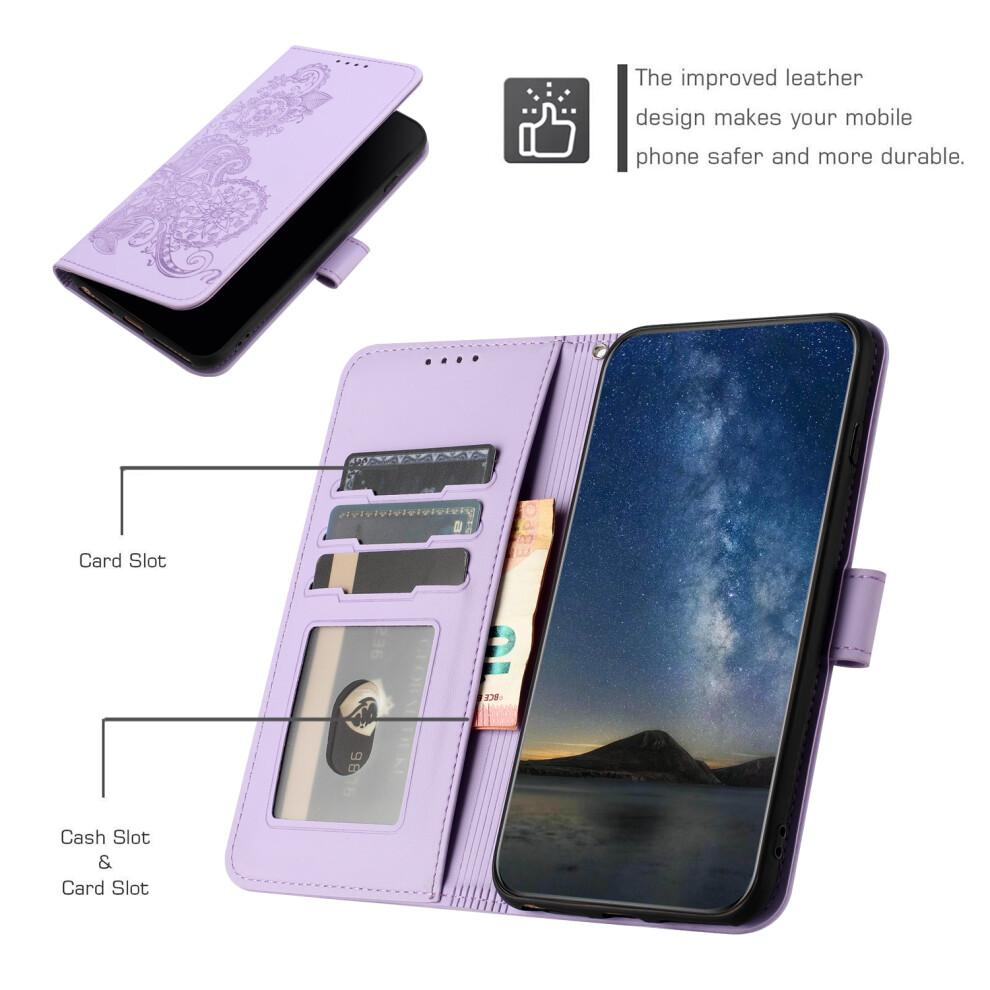 (iPhone 16, Purple) For iPhone 16 Phone Cases Mandala Flower Leather Wallet Mobile Cover with Strap