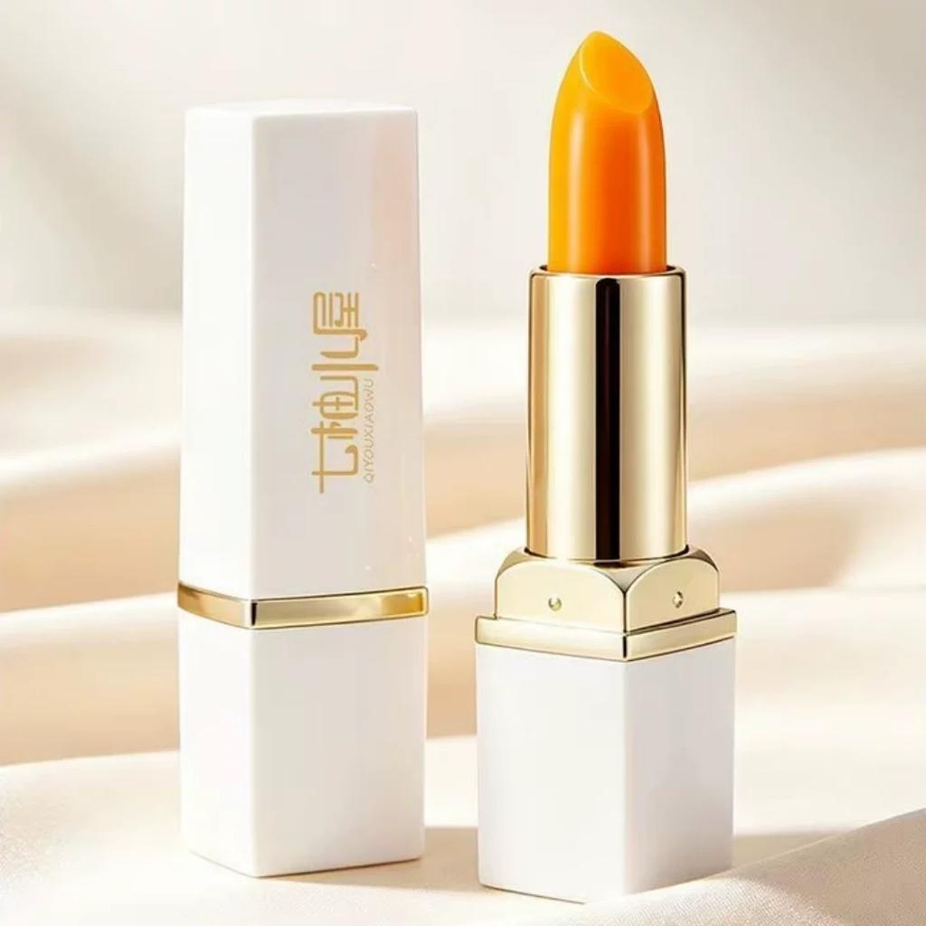 Qiyu Cottage White Tube Carrot Red Cherry Color-Changing Lipstick Anti-Wrinkle Firming Moisturizing Non-Stick Non-Fading Lipstick