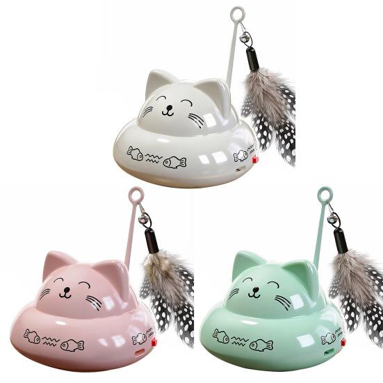 Electric Cat Interactive Toy with Feather Bell Automatic Moving Cat Teaser Boredom Toy Indoor Cats Enrichment Toy with Music Light