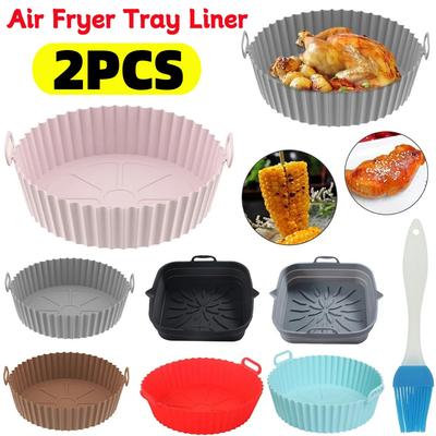 2Pcs Silicone Air Fryer Baking Tray Food Grade High Temperature Resistant and Easy To Clean Oven Mat Air Fryer Silicone Liners