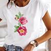 Women's Short-sleeved T-shirt, Fashionable Flower Print Bottoming Shirt