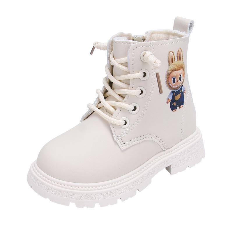 Girls' Cartoon Fashion Short Boots for Small and Medium-sized Children, Autumn and Winter British Style Boys' Velvet and Cotton Leather Boots