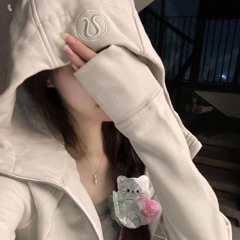 Sweat à capuche zippé intégral Lulu Original pour femme - Coupe ajustée - Veste de sport décontractée pour le yoga