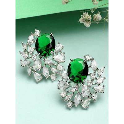 Women Green American Diamond Stud Earrings