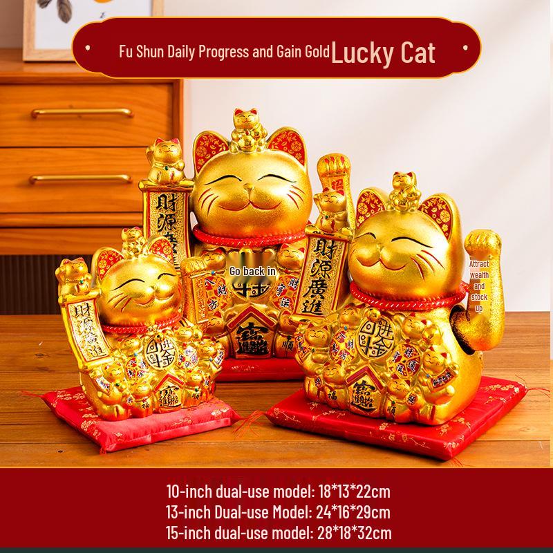 Ceramic Lucky Cat Figurine with Waving Hand – Customizable Gold Shop Gift for 2026 Opening Ceremony