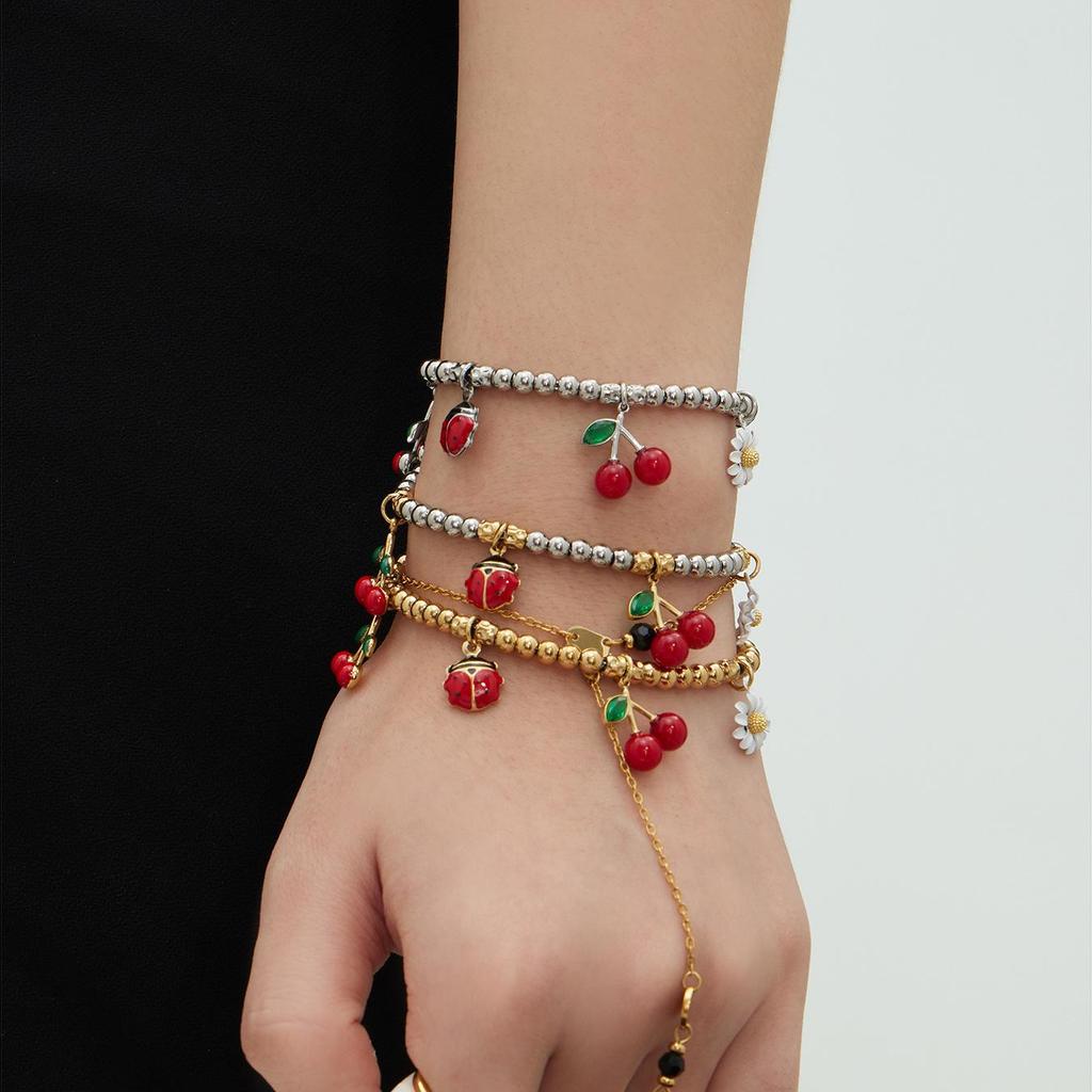 18K Gold Plated Cherry Blossom Pendant Bracelet: Stainless Steel, European & American Fashion, Versatile Luxury Jewelry
