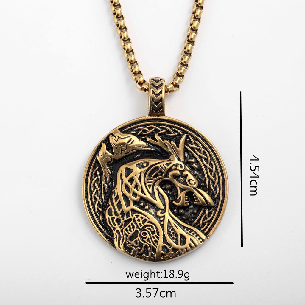 Men's Retro Stainless Steel Celtic Wolf Pendant Necklace