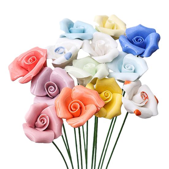 Ručně vyráběná keramická simulace květiny Realistický umělý barevný květ Dekorace Umělá květina se stonkem DIY Dekorace vázy