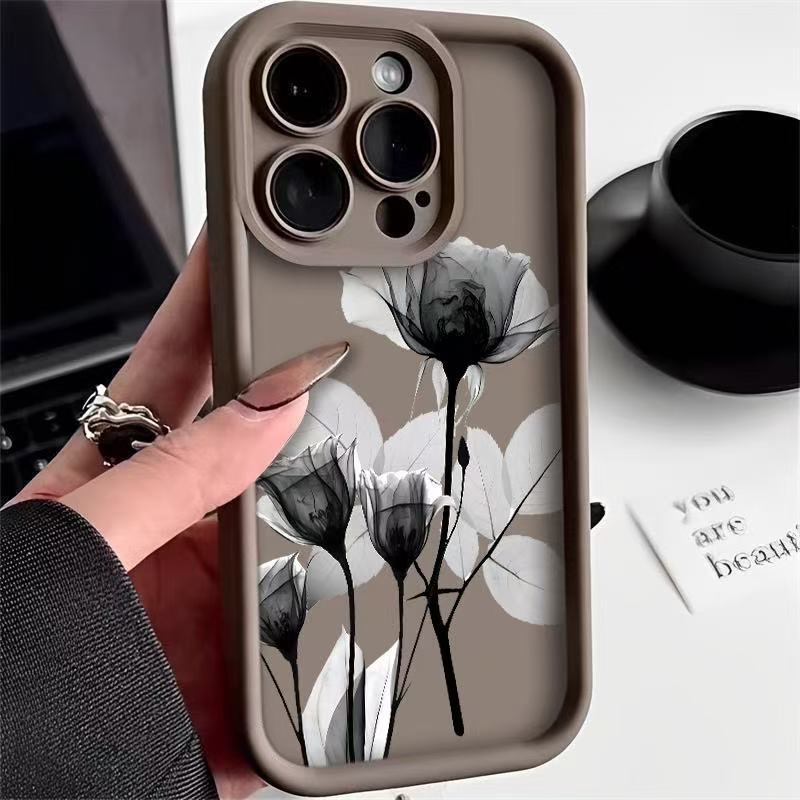 Cold Wind, Black Flowers, Suitable for Iphone16pro Mobile Phone Case, Apple 15, South Korea 14, New 13promax