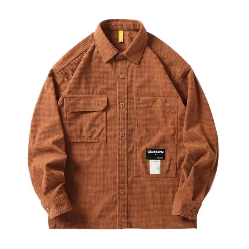 Strukturiertes Hemd Herren Japanisches Retro Tide Arbeitshemd Mode Herrenhemden Lockeres Langarmhemd Vielseitig