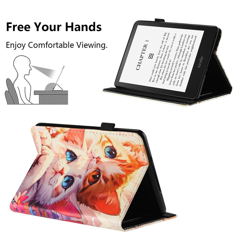 For Amazon Kindle Paperwhite 6 (2024) Tablet Case Litchi Texture Pattern Printing Leather Cover Auto Sleep/Wake with Card Holder