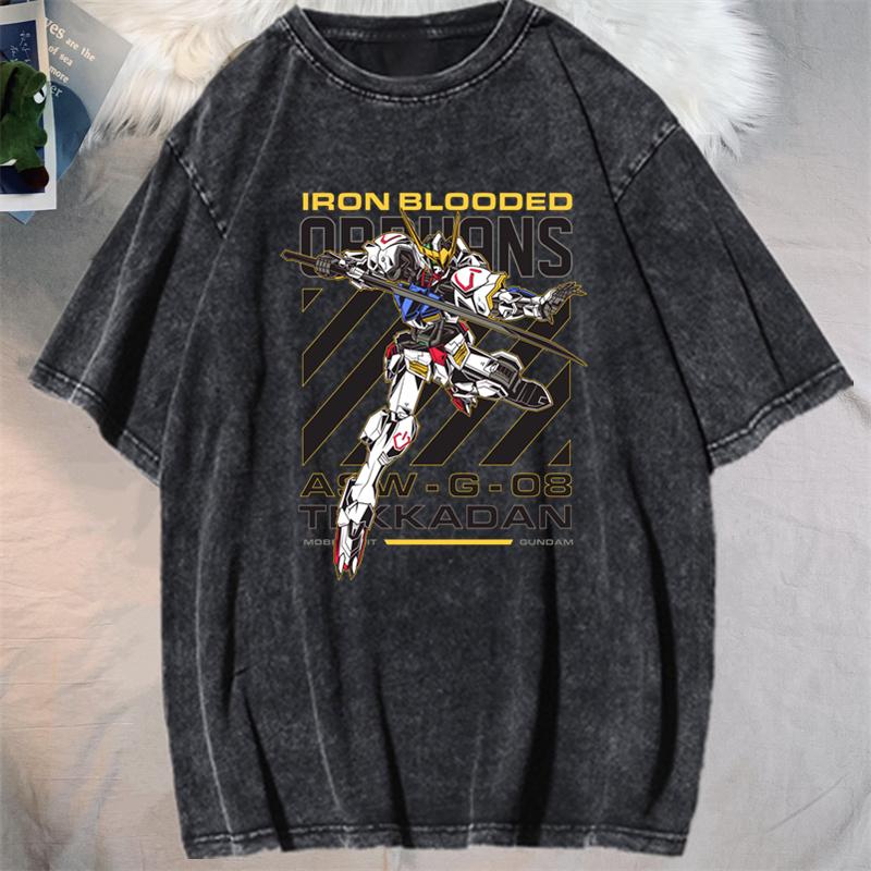 Anime GUNDAM Barbatos Graphic Printed Tshirt Mens and Womens Washed Tshirt High Quality Vintage Cotton Tshirt YK Top