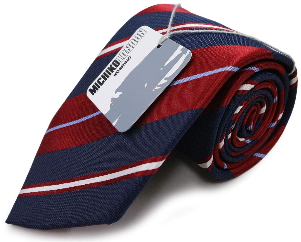 [Michiko London] Brand Necktie, Made in Japan, 100% Silk, Striped, Designer, Multi-color (Pattern D)