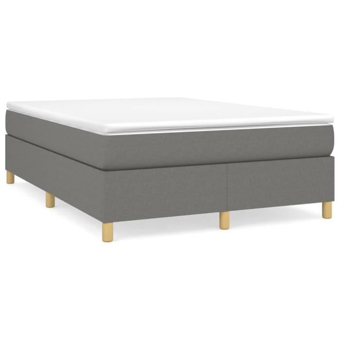 3144523 vidaXL Lit à sommier tapissier avec matelas Gris foncé 140x200cm Tissu