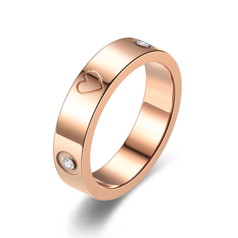 Classic Fashion Stainless Steel Heart Crystal Ring Gold Color Smooth Surface for Couples Wedding Jewelry Accessory Sizes 5-11
