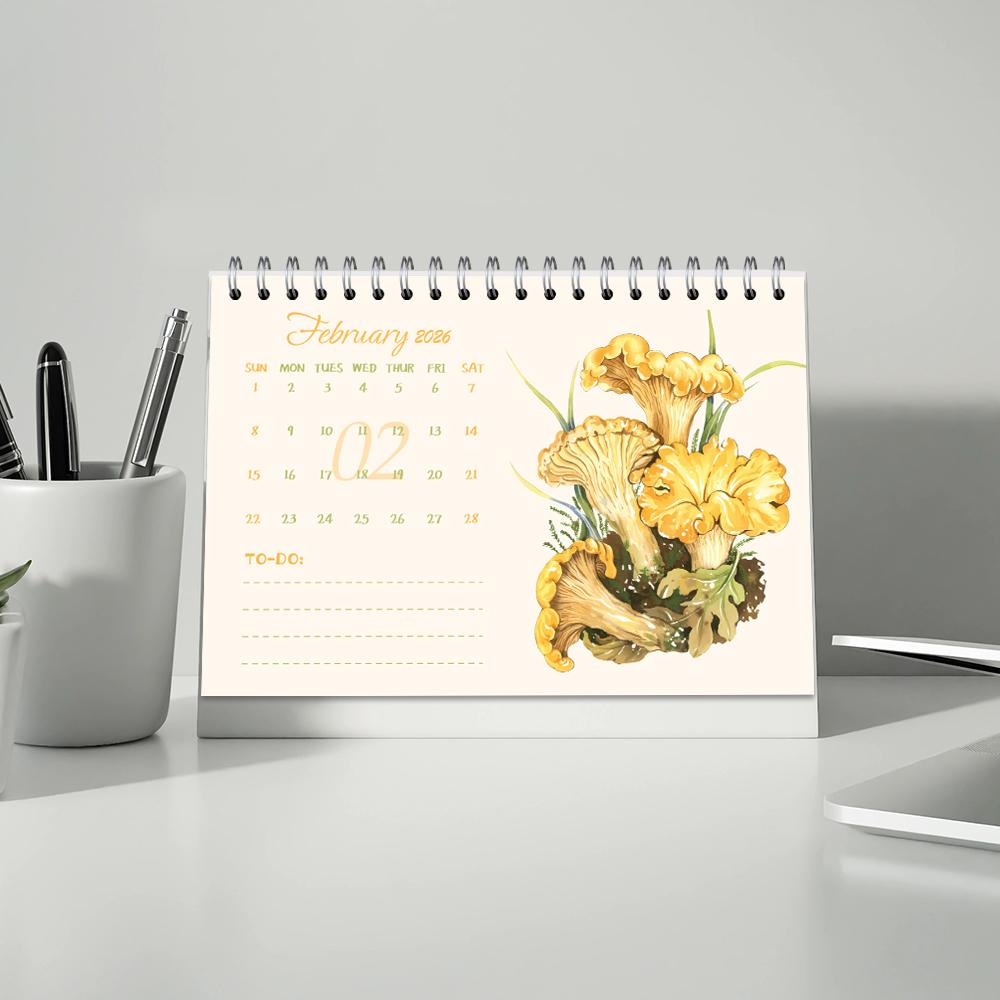 1 Stück 2026 Kalender, Aquarell-Pilz, 12 Monate Monatsplan, Tischkalender, Perfektes Geschenk für Geburtstage & Weihnachten, Neujahr