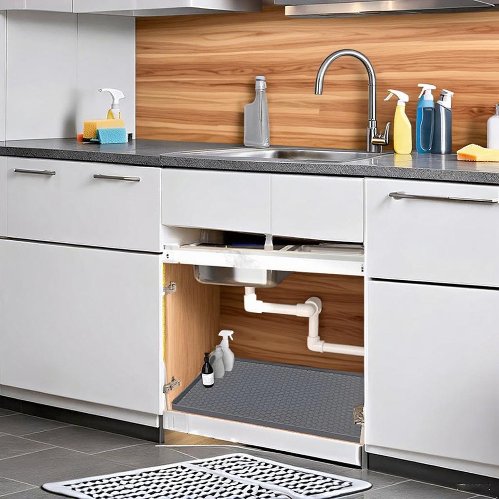 Tapis de sous-évier Tapis d'armoire de cuisine Tapis d'évier en silicone Tapis d'armoire de cuisine et de salle de bain et Tapis de protection contre les gouttes Accessoires de cuisine