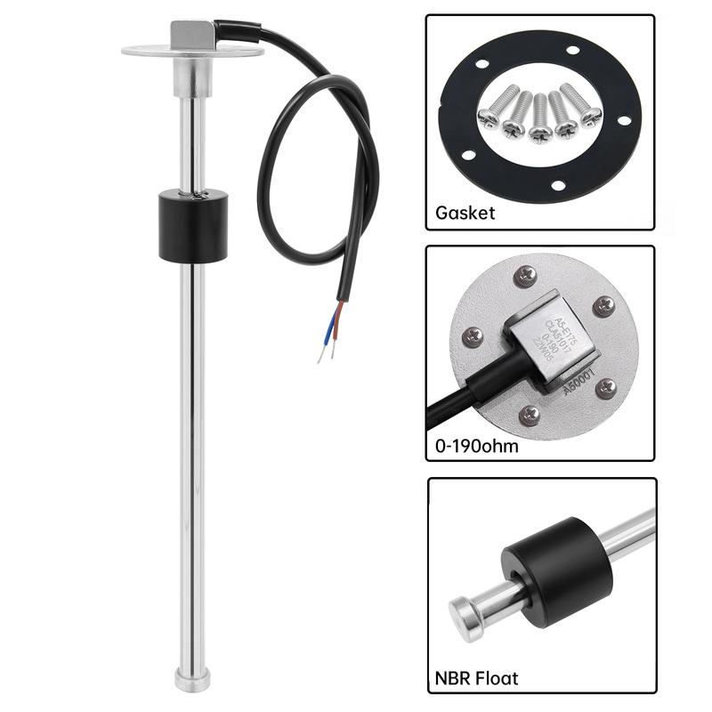 304 Stainless Steel Fuel Level Sensor 100-550mm for 0-190 OHM 52mm Fuel Level Gauge Red Backlight for Marine Car Boat 12V 24V