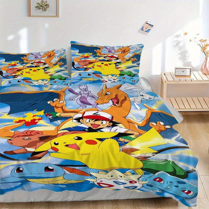

3pcs Pokemon Pikachu & Friends Printed Quilt Set - Includes 1 Quilt Cover and 2 Pillowcases, Machine Washable - Suitable for All Seasons.F057 135x200cm