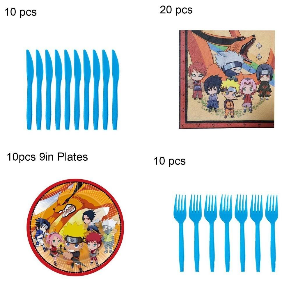 Fournitures de fête d'anniversaire sur le thème vibrant de Naruto Ninja, y compris des banderoles et des décorations de gâteau