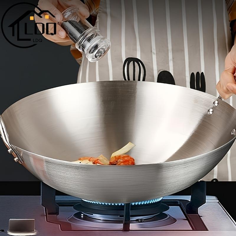 1pc Large Stainless Steel Wok Uncoated