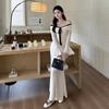 French Style Off Shoulder Dress With Splicing Material For Elegant Fall Fashion