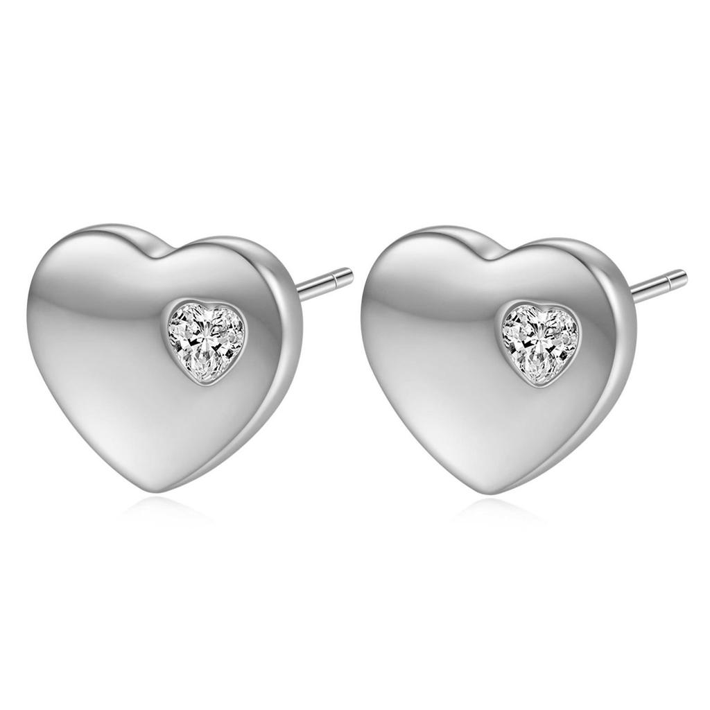 1 Pair of Niche Design Women's Fashion All-matching Titanium Steel Earrings Love Heart Studded Zirconium Earrings