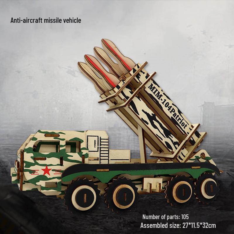 Wooden 3D Military Puzzle Model - Educational DIY Toy for Boys