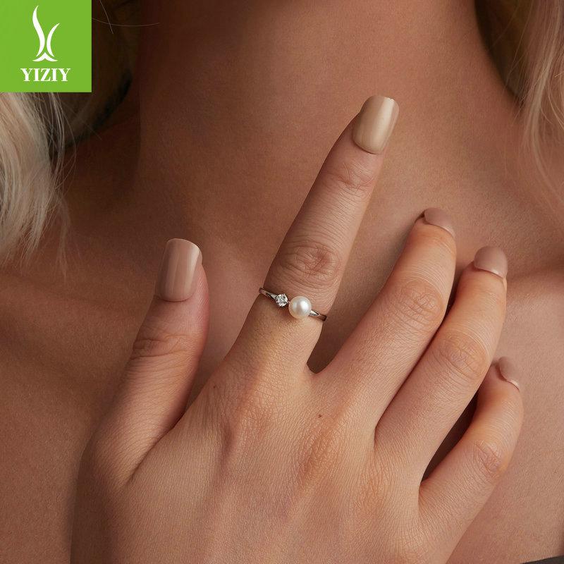 Natural Freshwater Pearl Mozzarella Diamond Ring, Elegant And Luxurious 925 Sterling Silver Ring Ring.