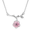 Lovely Cherry Blossom Pendant Necklace Sparkling Transparent Crystal Jewelry for Women Girls Casual Outing Accessory Gift