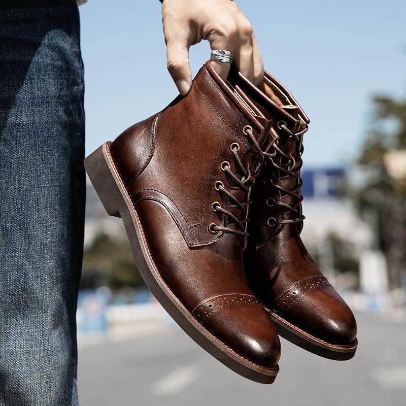 Men Boots 2025 American style Comfortable Fashion Leather Boots Lace up men's short boots motorcycle boots