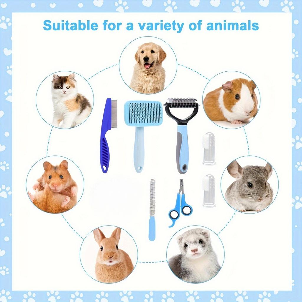 Pet Grooming Kit - 8 Piece Comb and Scissors Set for Dogs and Cats