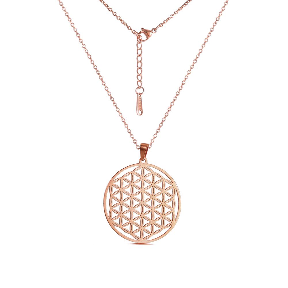 Flower of Life Sacred Geometry Necklace Stainless Steel Mandala Neck Chain Women Men Viking Vintage Universal Spiritual Jewelry