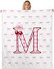 Erosebridal Initial P Letter Bowknot Fleece Blanket Throw Pink Bow Tie Cherry Sherpa Blanket Princess Coquette Decor Fuzzy
