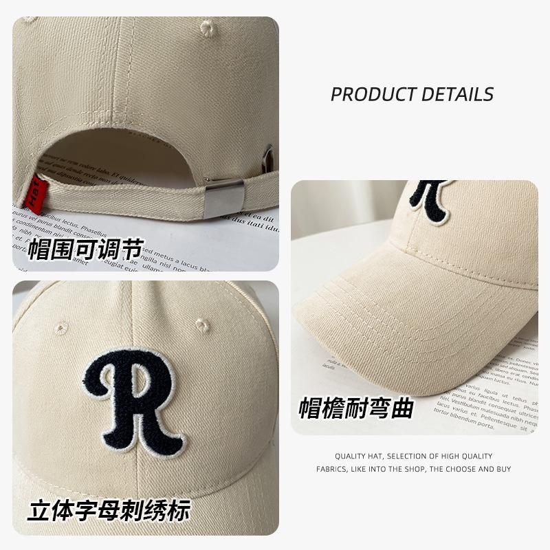 R Label Letter Baseball Cap Women's Autumn and Winter Warm Casual Sunscreen Face Small Versatile Street Sunshade Peaked Hat