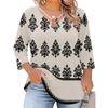 Blusa Floral Feminina Plus Size com Manga Três Quartos, Blusa Casual, Túnica de Corte Amplo para Primavera Verão, Uso Diário, Trabalho e Saídas