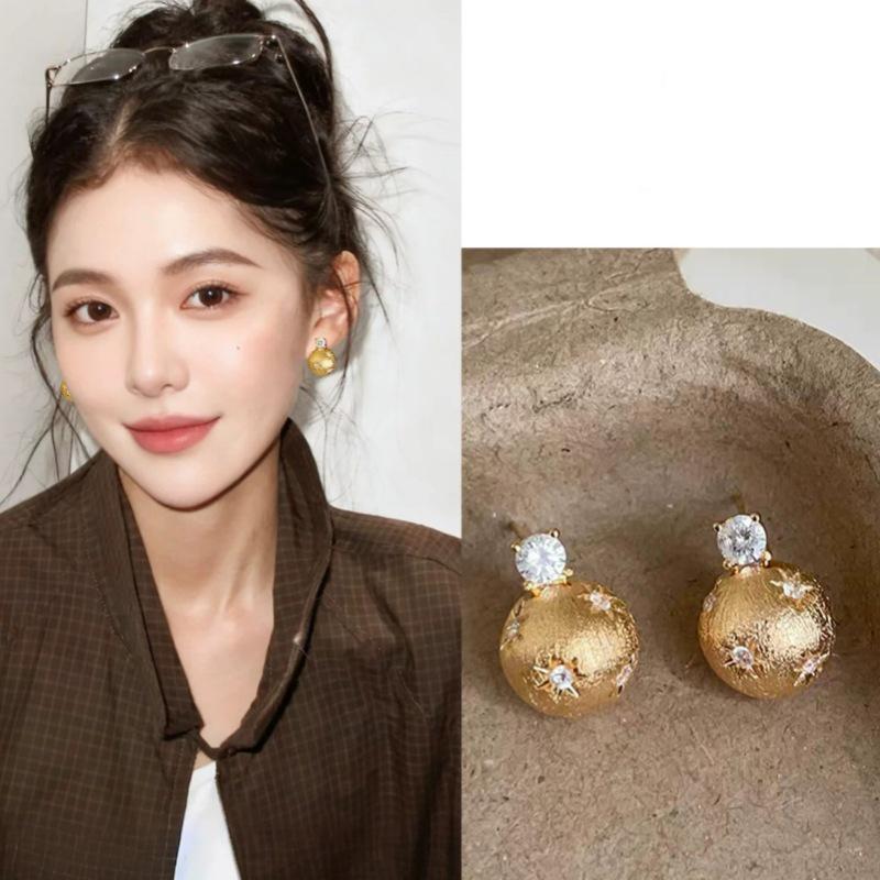 Elegant Brushed Zirconia Starburst Stud Earrings for Women - High-End Light Luxury Fashion Jewelry