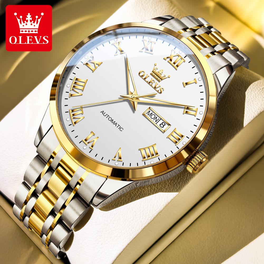 OLEVS Men's Watches Luxury Business Fine Steel Roman Scale Original Automatic Mechanical Wristwatch for Man Waterproof Luminous