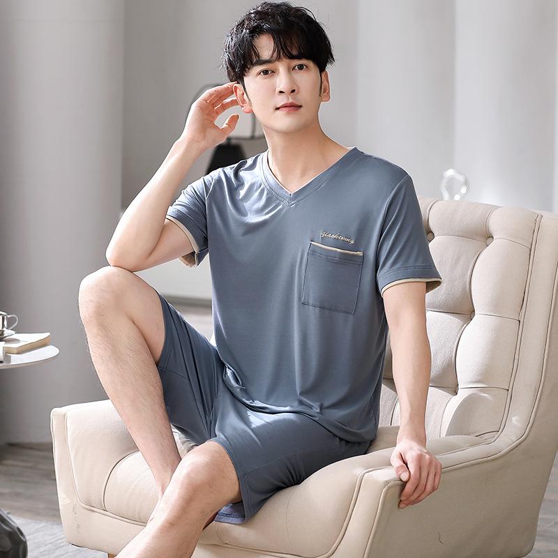 Men's Modal Summer Pajama Set: Short Sleeve & Shorts, Casual Plus Size Homewear