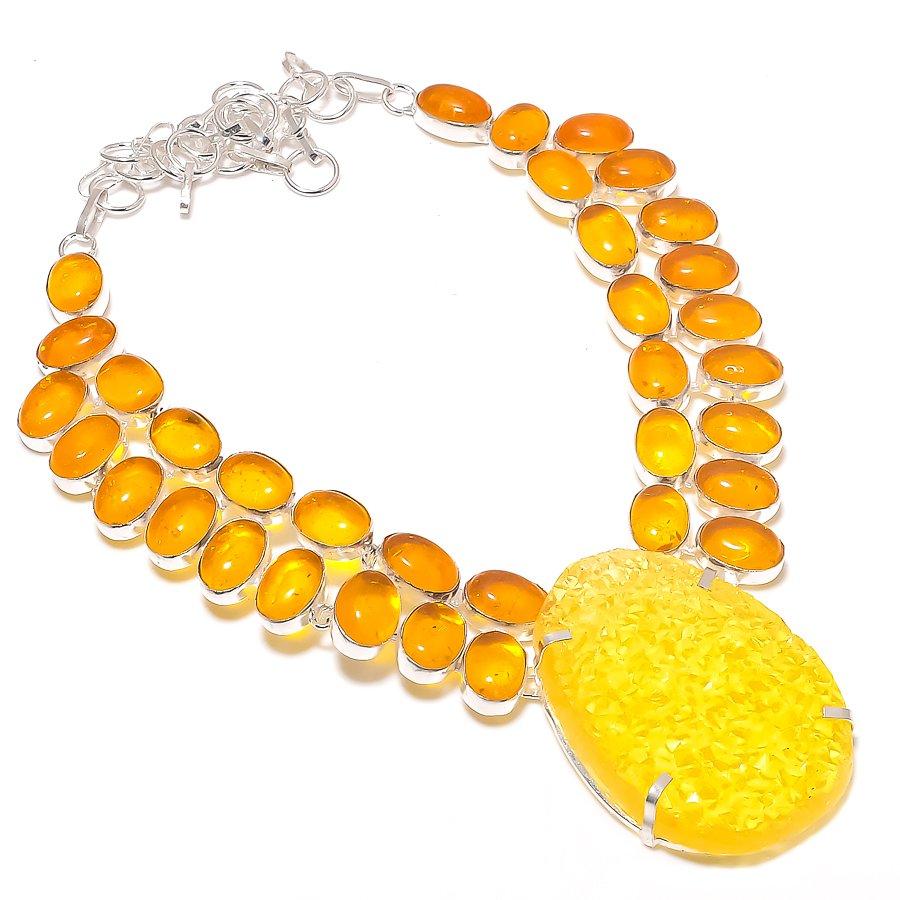 Natural Baltic Amber, Citrine 925 Sterling Silver Jewelry Necklace 18" S7s05